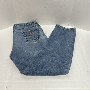 Vintage Carhartt Jeans B17 HDK, 42 X34, Light Blue Denim, Ripped, Made In USA